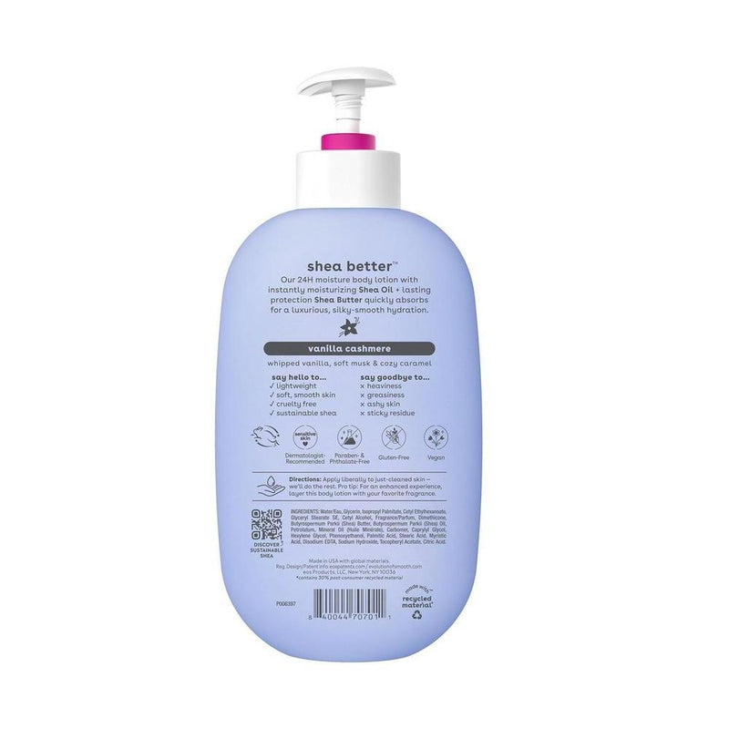 eos Shea Better Loción Corporal Vanilla Cashmere, Hidratación 24 Horas, Ligera y No Grasosa, Karité Natural, Vegana