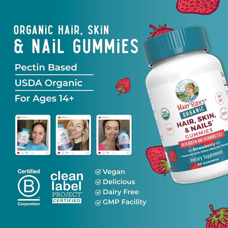 Gomitas de biotina con Vitamina C y E para cabello, piel y uñas, orgánicas y veganas, sabor fresa para adultos