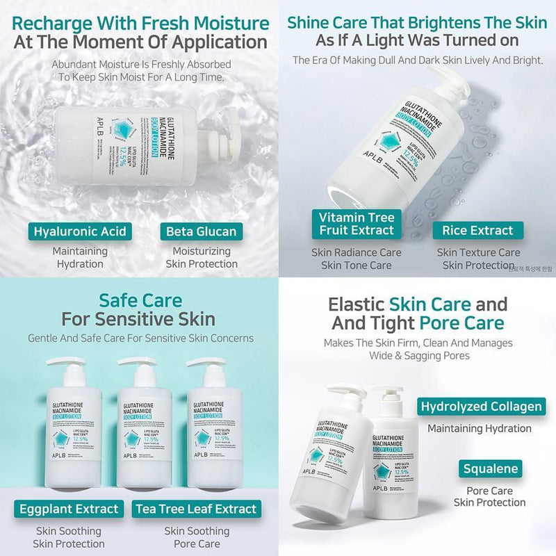 APLB Loción Corporal con Glutatión y Niacinamida LIPO GLUTA NIAC CEN™ hidratación y mejora de la textura de la piel coreana