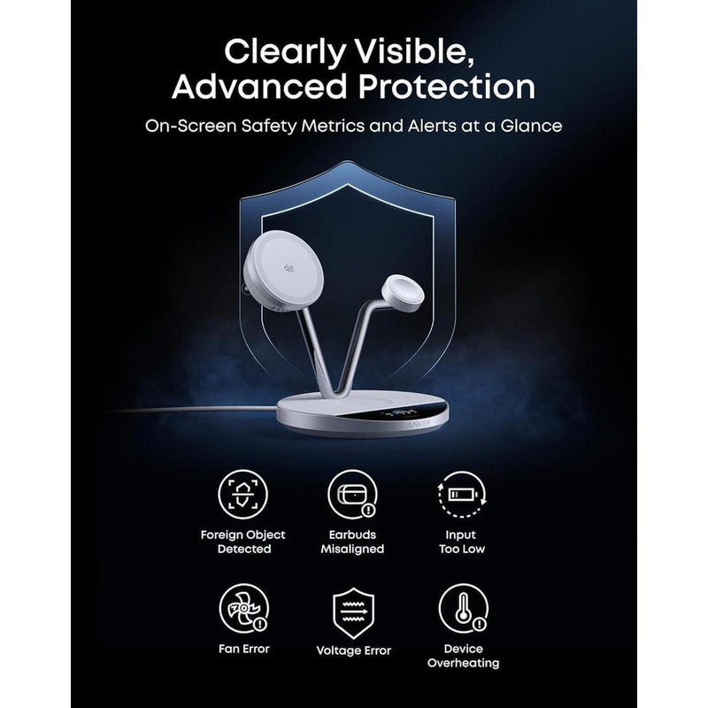 Cargador Anker Prime MagSafe Compatibile, estación de carga 3 en 1 con soporte inalámbrico certificado Qi2 y enfriamiento