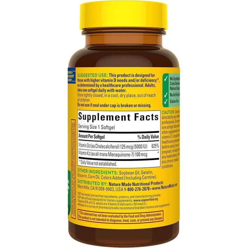 Nature Made Suplemento de Vitamina D3 y K2 para salud ósea, dental, muscular e inmunológica, 30 cápsulas blandas