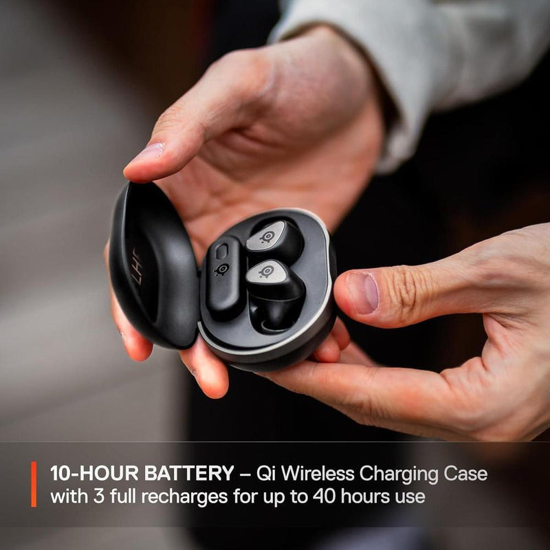 Arctis GameBuds para PlayStation, PC, Switch y móviles, con ANC, 2.4GHz y Bluetooth 5.3, resistentes al agua, batería 40H, estuche Qi