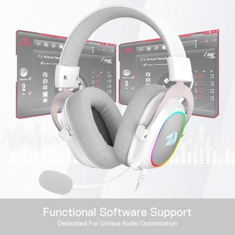 Redragon H510 Zeus-X RGB Auriculares gaming Blanco con sonido 7.1, controladores de audio en almohadillas de espuma viscoelástica
