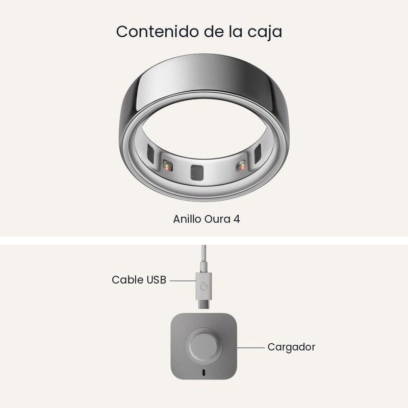 Anillo inteligente Oura 4 en plata, monitorea salud, sueño, actividad y más. Compatible con iOS y Android, resistente al agua