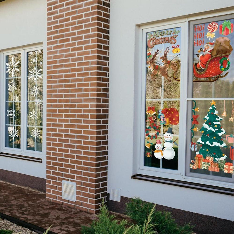 Calcomanías navideñas de copos y renos para ventanas, decoración interior y exterior, reutilizables y resistentes al agua