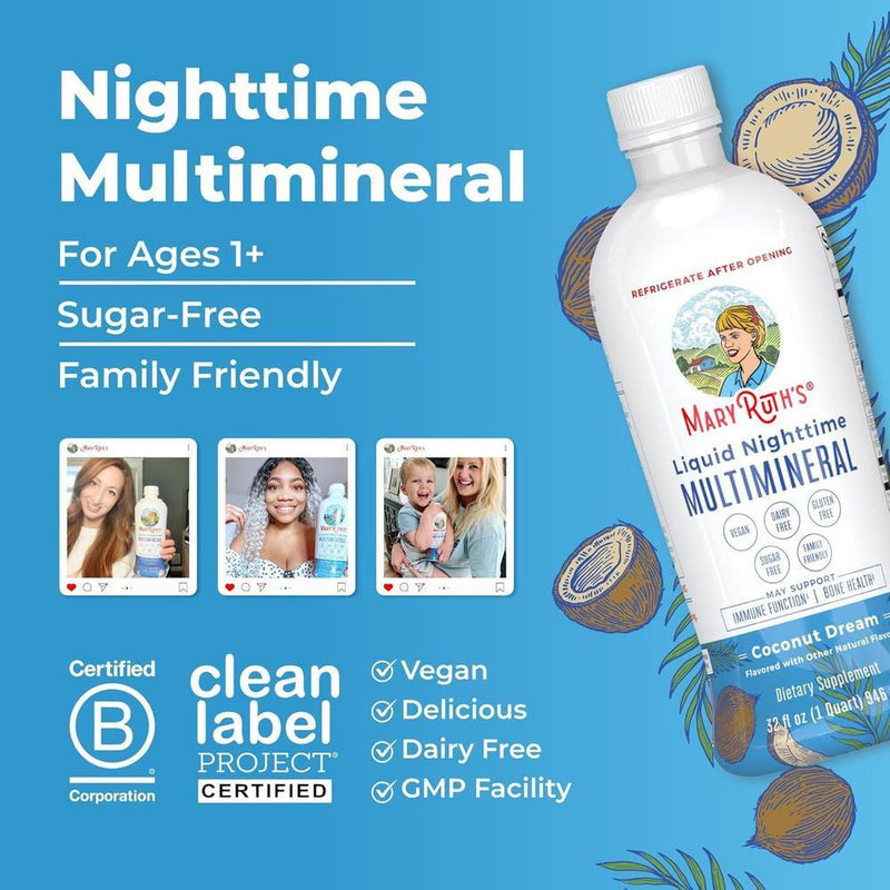 Multimineral líquido natural para dormir, vegano sin melatonina, con magnesio, calcio y vitaminas, sabor coco y sin OMG