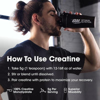 Optimum Nutrition Creatina Micronizada Monohidratada en Polvo, Sin Sabor, para Crecimiento y Energía Muscular, 120 Porciones