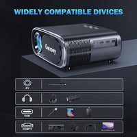 Proyector portátil 4K con auto enfoque, WiFi y Bluetooth, corrección de keystone, zoom 50%-100%, ideal para cine en casa y exterior