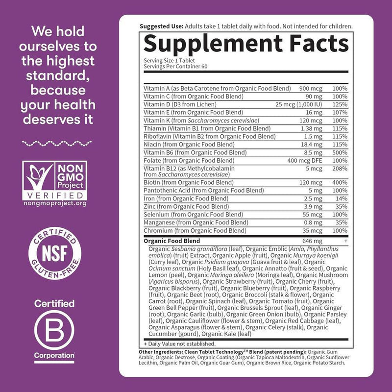 Garden of Life Multivitamínico orgánico para mujer - Suplemento diario completo con hierro, biotina, vegano, salud de piel, pelo y uñas