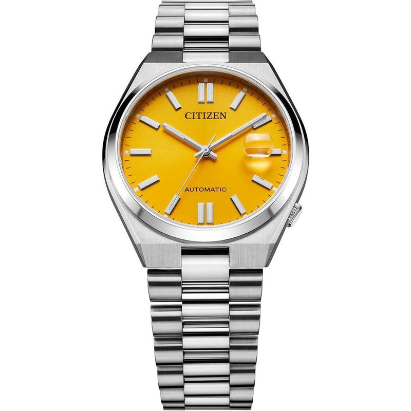 Reloj de lujo deportivo Citizen Tsuyosa automático para hombre en acero inoxidable, esfera amarilla y reserva de marcha