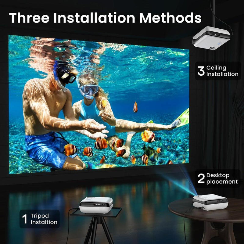 Proyector Mini Bluetooth 1080P Full HD portátil para exteriores, compatible con smartphone, HDMI, USB, AV y PS5