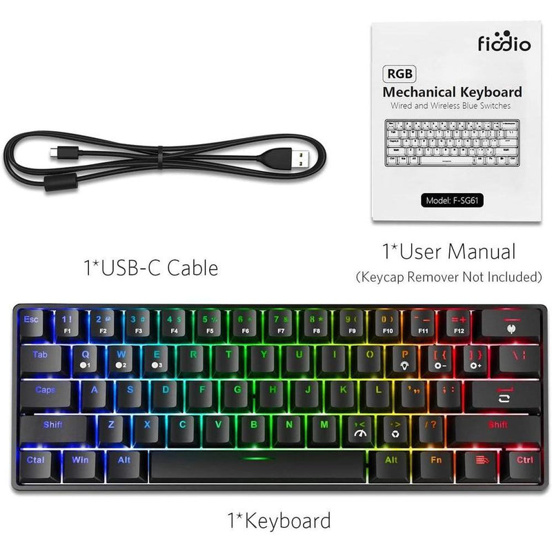 Teclado mecánico RGB inalámbrico y con cable de 61 teclas con interruptores azules, sonido de clic, para juegos.