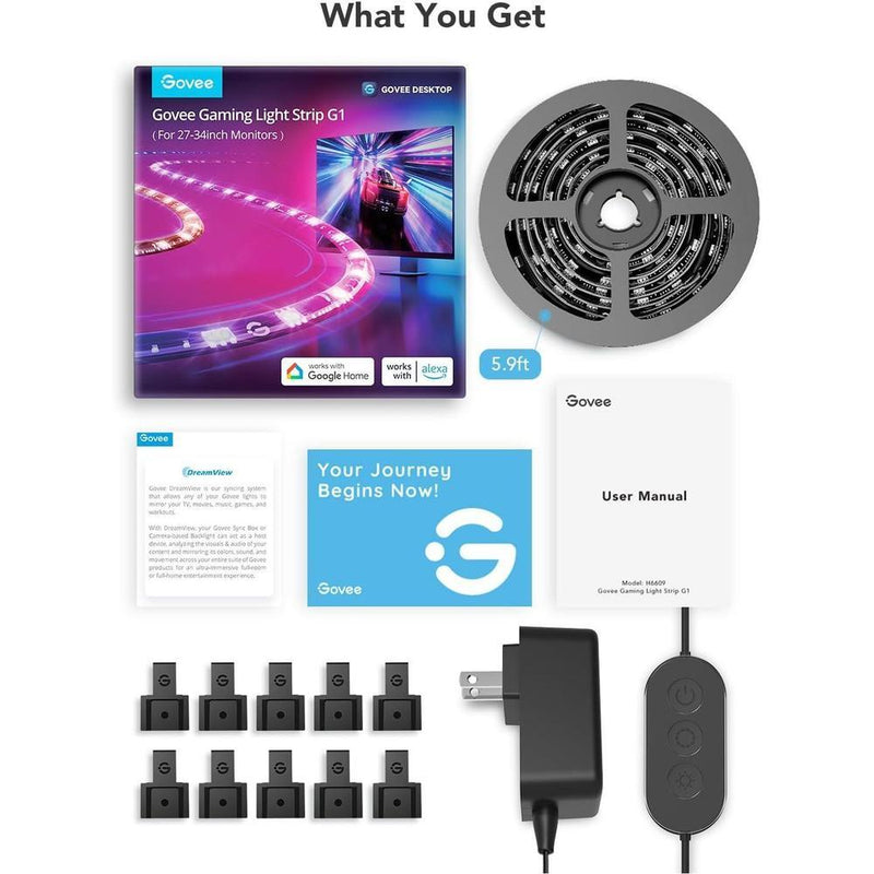Govee Luz de juego para monitor G1, retroiluminación LED RGBIC adaptable a monitores curvos, con múltiples modos de escena