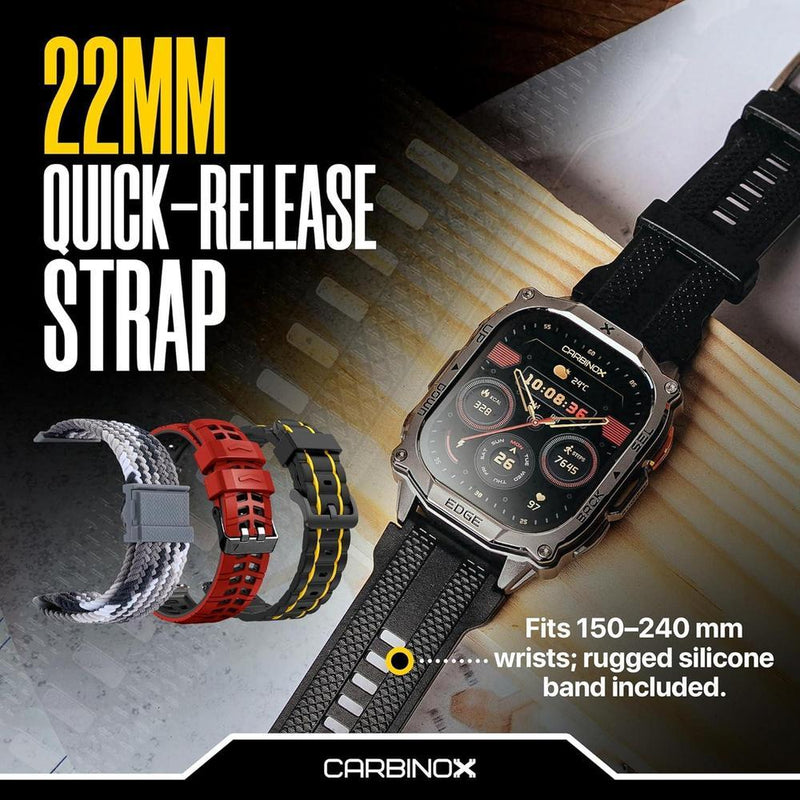 CARBINOX Edge Smart Watch Rugged con AMOLED, acero inoxidable, resistencia IP69K/5ATM, rastreadores de fitness, GNSS