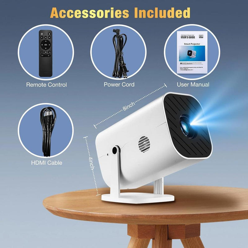 Proyector portátil con WiFi y Bluetooth, enfoque eléctrico y aplicaciones integradas, compatible con smartphones