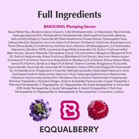 Eqqualberry Suero Facial Plumping Bakuchiol 5000ppm 4% Niacinamida Ácido Hialurónico Piel Sensible 30ml