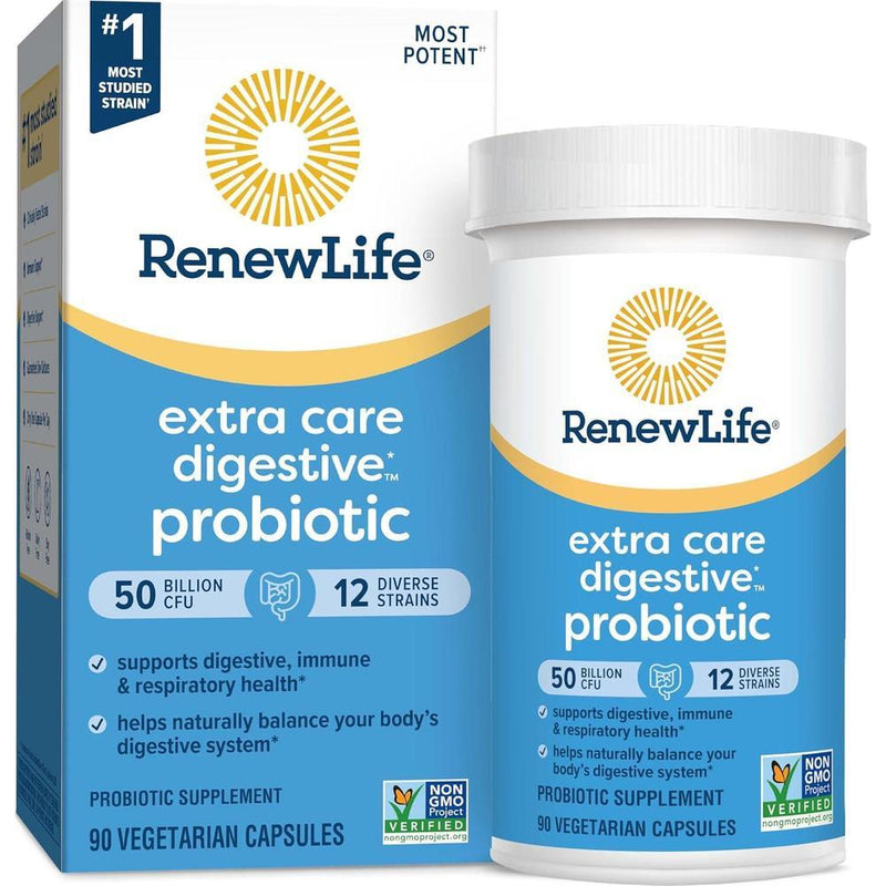 Renew Life Cápsulas Probióticas Digestivas Cuidado Extra 50 Mil Millones CFU, Soporte Salud Inmune, Digestiva y Respiratoria