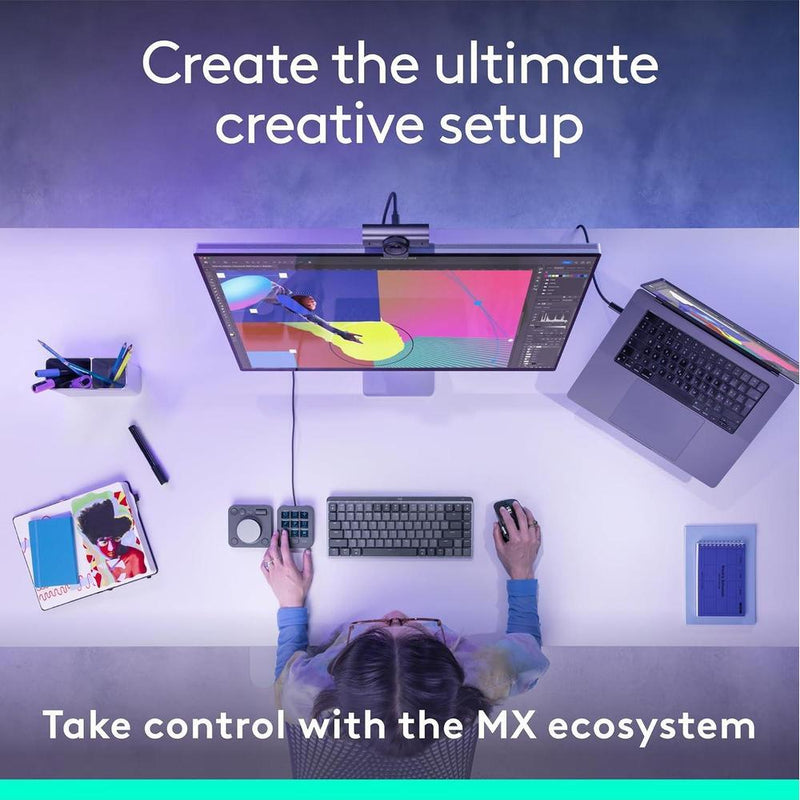Consola Creativa Logitech MX con 9 teclas LCD personalizables, dial de control, incluye membresía Adobe Cloud 3 meses