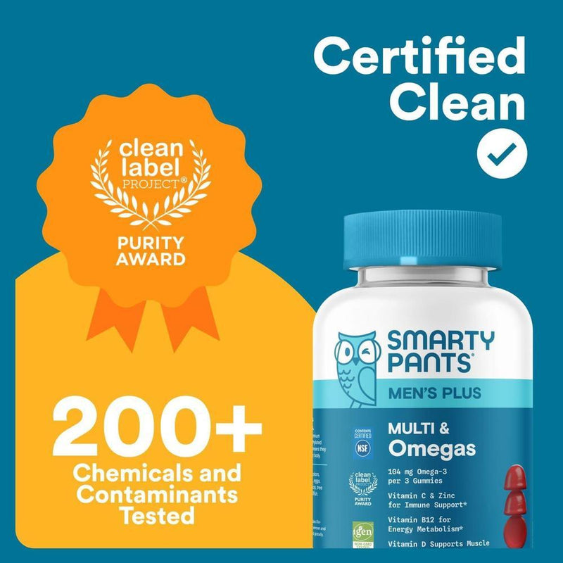 SmartyPants Gomitas multivitamínicas para hombres con Omega 3, metilfolato, vitaminas D3, C, B12, B6, A, K, zinc y selenio, sin gluten