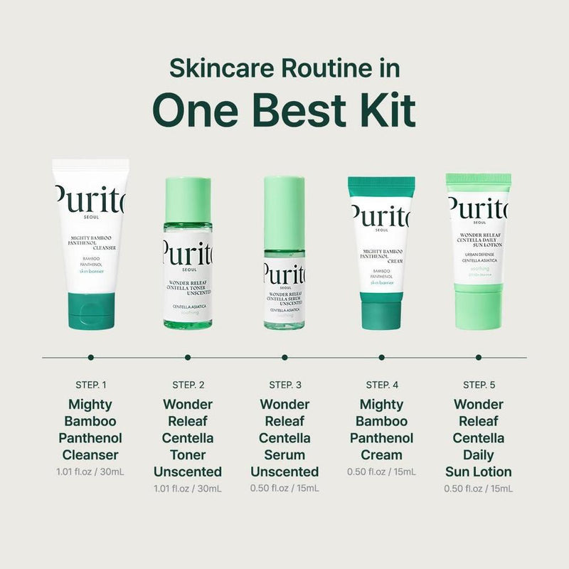 PURITO SEOUL Best Kit - Rutina de cuidado facial con limpiador, suero, tónico y crema, para todo tipo de piel, set de regalo K-Beauty
