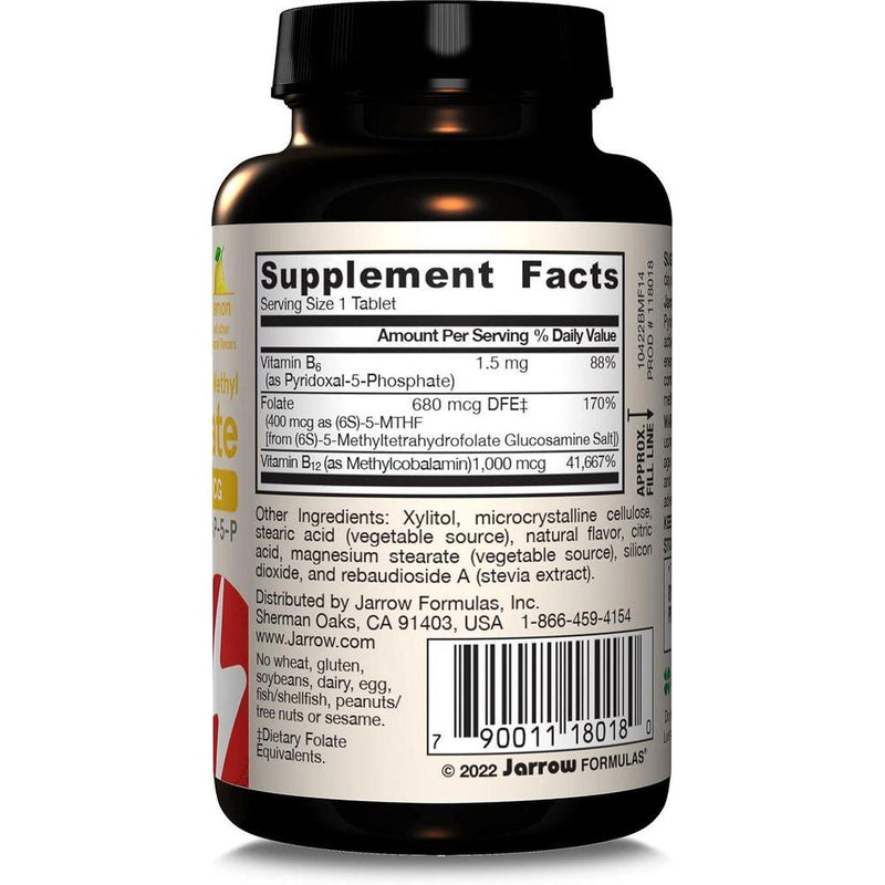 Suplemento Jarrow Formulas Methyl B-12 y Methyl Folate, vitaminas B9 y B12 bioactivas