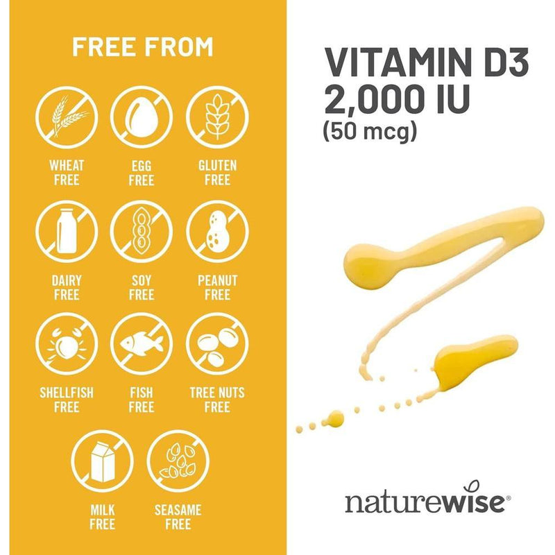 Cápsulas de gel de vitamina D3 de NatureWise, 2000iu para apoyar el sistema inmunológico y la salud ósea y muscular