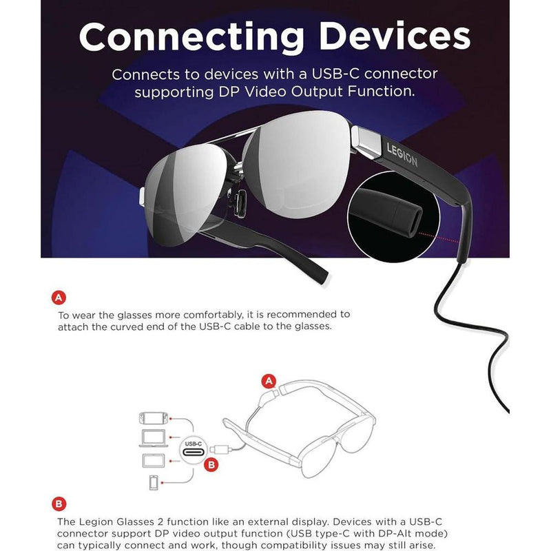 Lenovo Legion Glasses Gen 2 - Monitor Personal Portátil Micro-OLED FHD 120Hz para Juegos, Películas y Dispositivos USB-C