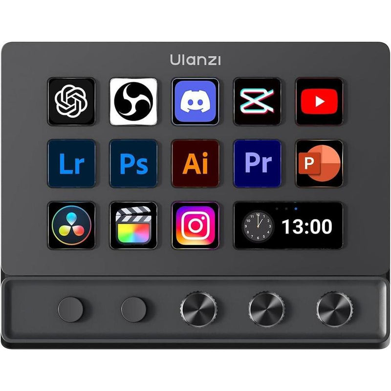 ULANZI D200X Creative Deck - Teclado macro con 14 teclas LCD, 3 perillas de codificador y concentrador 8 en 1 para edición de video