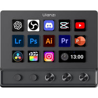 ULANZI D200X Creative Deck - Teclado macro con 14 teclas LCD, 3 perillas de codificador y concentrador 8 en 1 para edición de video