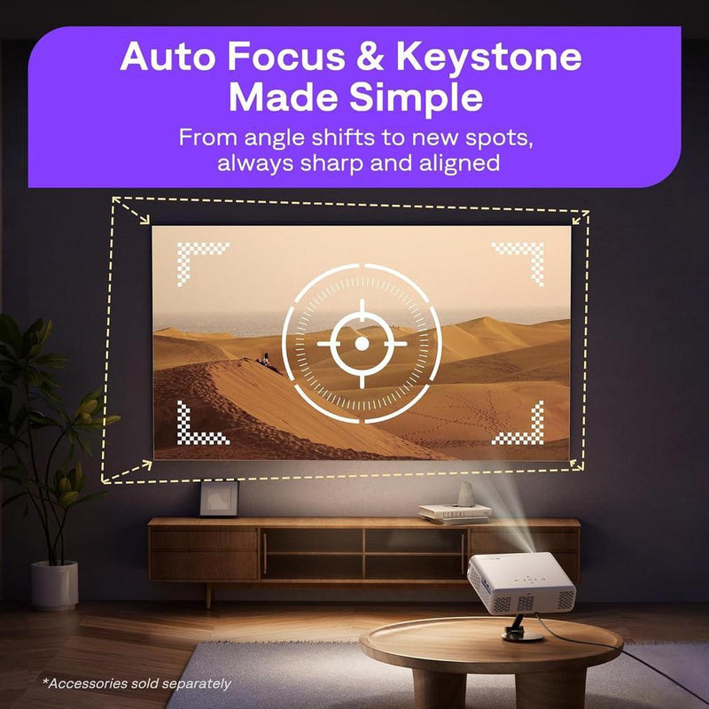 Proyector inteligente Aurzen Roku TV con WiFi y Bluetooth, experiencia de streaming Roku, 1080P FHD, audio Dolby, enfoque automático