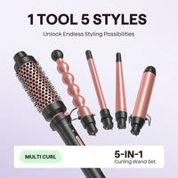 Wavytalk Juego de rizadores 5 en 1 con cepillo térmico y varitas rizadoras de cerámica intercambiables para peinados versátiles