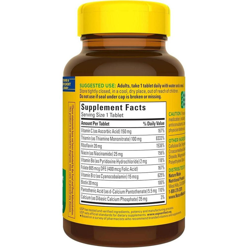 Nature Made Super B Complex con Vitamina C y Ácido Fólico, Suplemento Vitamínico para Apoyo Inmunológico, 140 Comprimidos