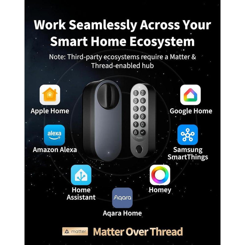 Aqara Smart Lock U200 con teclado, cerradura sin llave por huella digital, compatible Apple Home con batería recargable