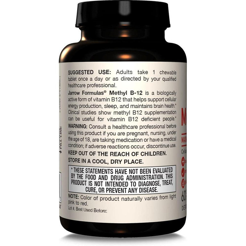 Jarrow Formulas Vitamina B12 Masticable Metilcobalamina 5000 mcg - Sabor Natural a Fruta, Energía y Metabolismo