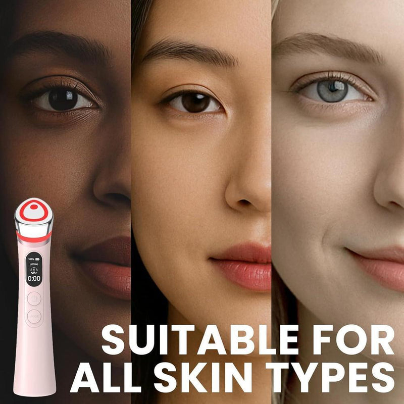 Dispositivo facial 8 en 1 para estiramiento, lifting, terapia LED, masaje vibrante y calidez, cuidado de piel tipo spa en casa