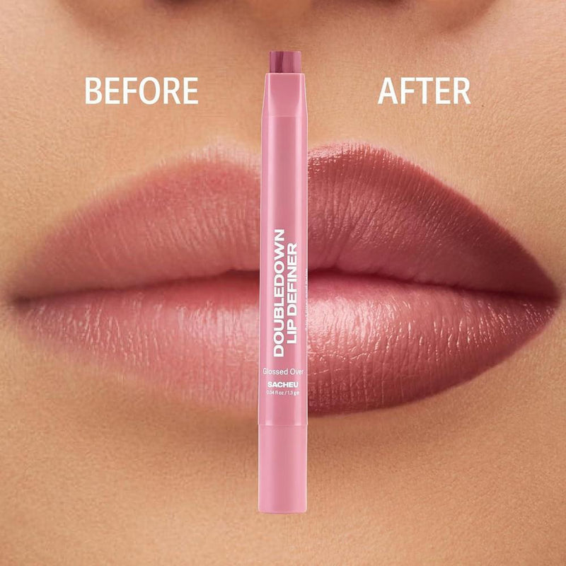 Sacheu DoubleDown Lip Definer: Labial hidratante 2 en 1 con acabado satinado enriquecido con aceites nutritivos