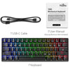 Teclado mecánico RGB inalámbrico y con cable de 61 teclas con interruptores azules, sonido de clic, para juegos.