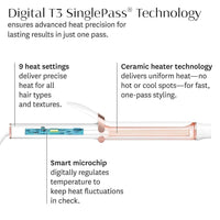 T3 SinglePass Curl X Rizador de barril cerámico extra largo con 9 ajustes de calor para resultados duraderos y estilo rápido