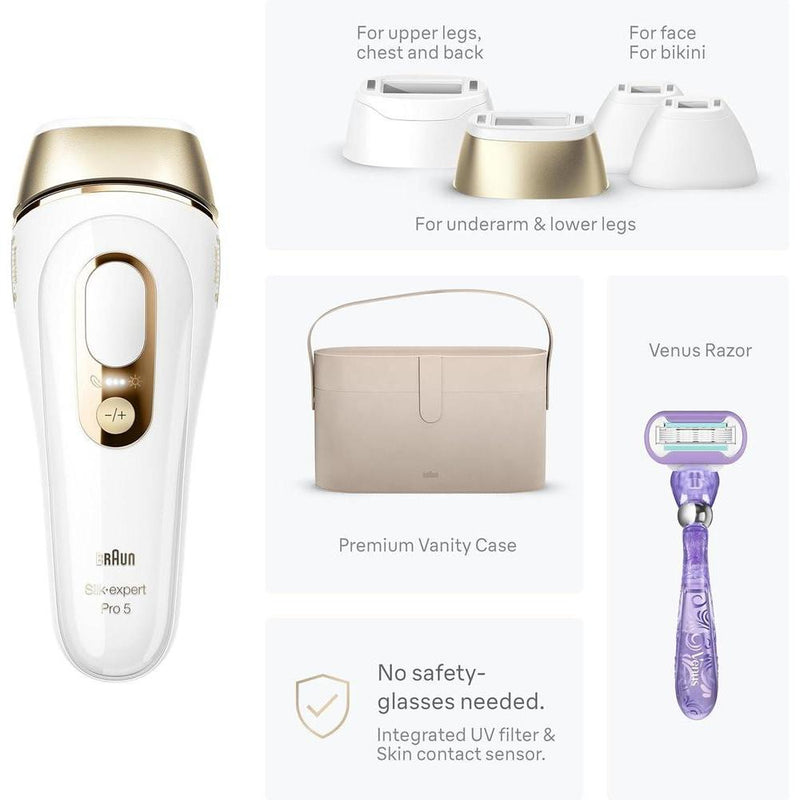 Braun IPL Silk·Expert Pro 5, sistema de depilación para mujeres y hombres, resultados duraderos con cabezales de precisión adicionales