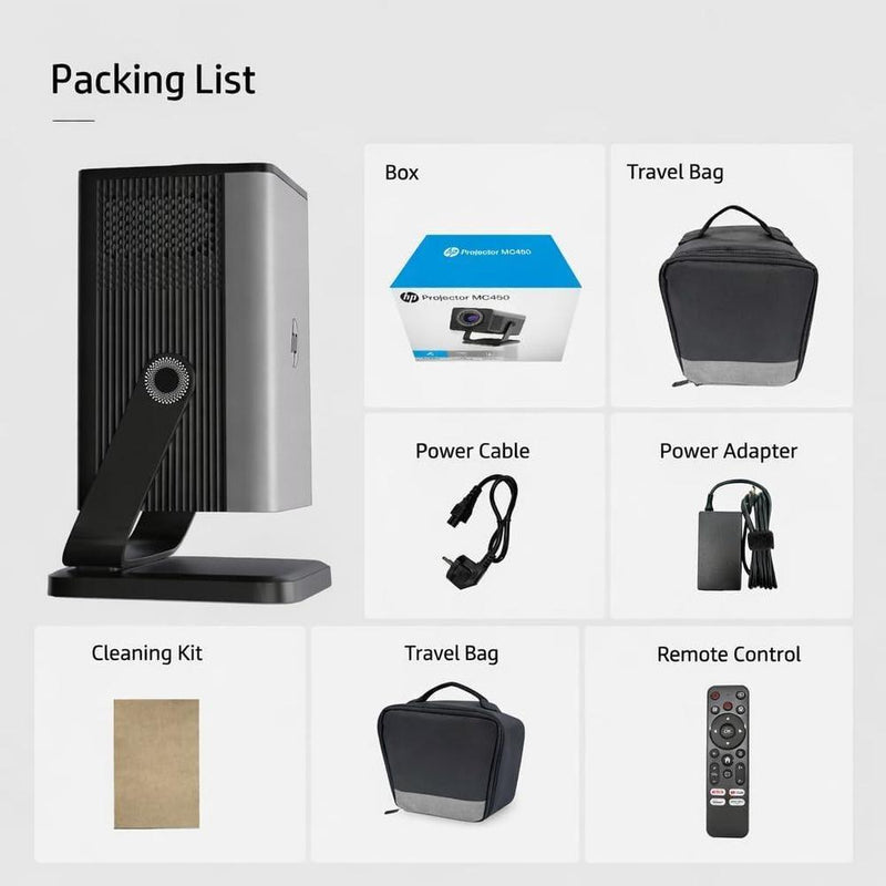 HP MC450 Mini proyector portátil inteligente con WiFi, Bluetooth, aplicaciones con licencia y soporte 4K, control de voz y USB-C