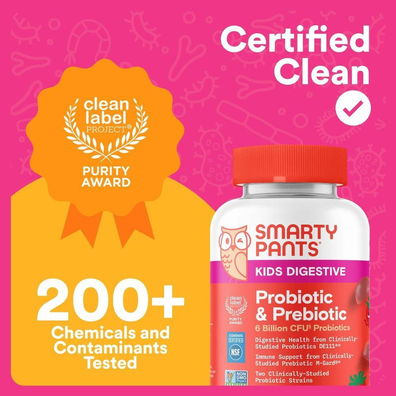 Gomitas SmartyPants Probiotic + Inmunidad para niños, apoya digestión y sistema inmune, sabor fresa, 60 piezas