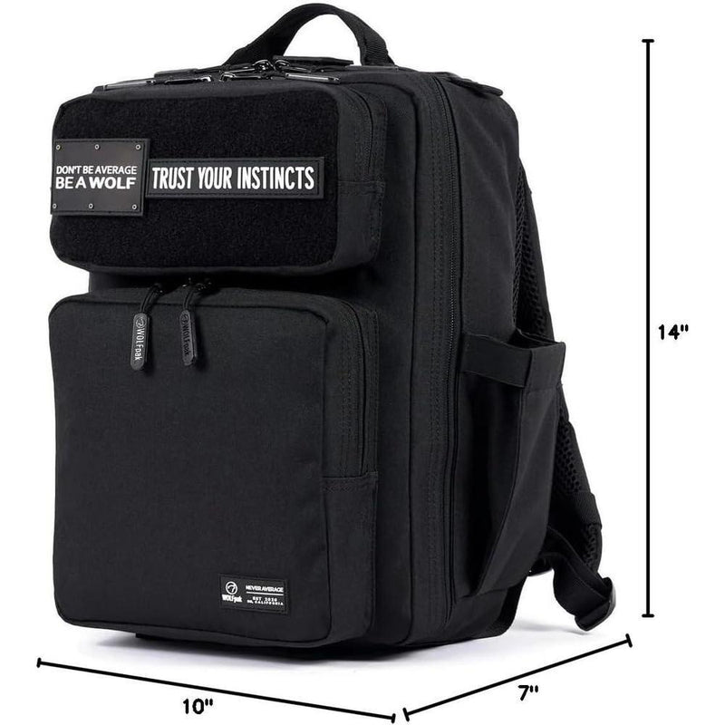 Mochila táctica impermeable WOLFpak con capacidad de 15L, diseño en color negro, personalizable y durable