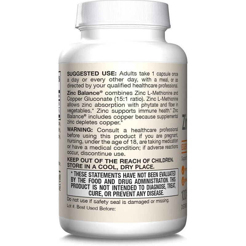 Suplemento Balance de Zinc Jarrow Formulas, con cobre para refuerzo inmunológico, 100 cápsulas, vegano y libre de alérgenos