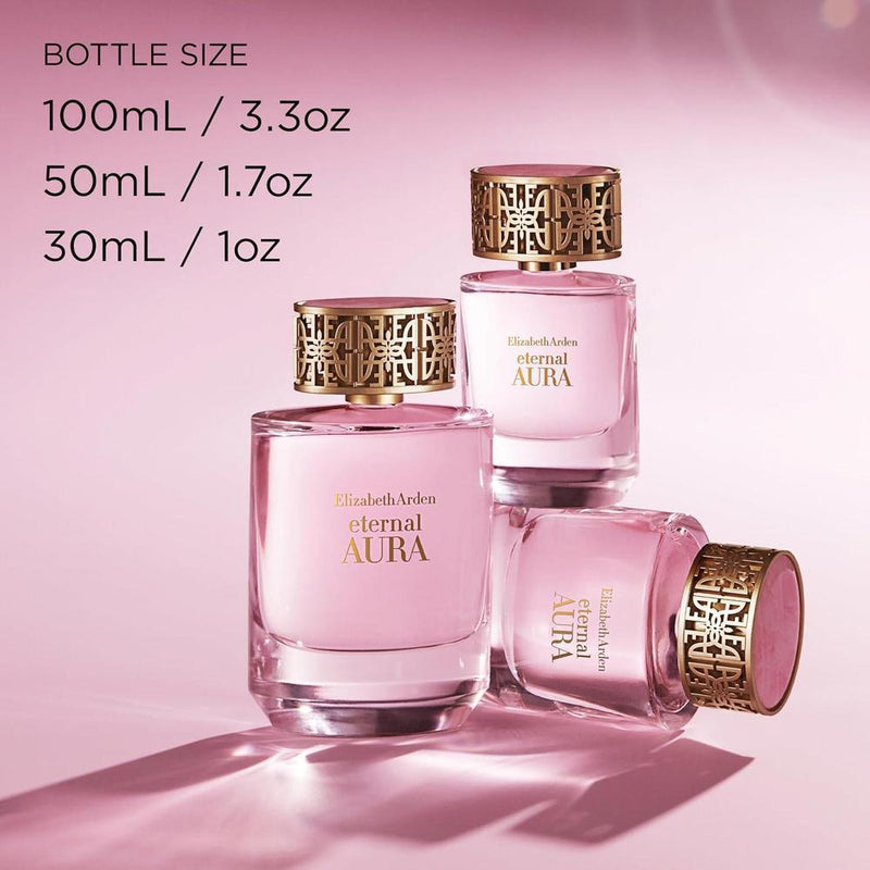 Perfume Eternal Aura Eau de Parfum Elizabeth Arden con notas de pimienta rosa, magnolia y sándalo, aroma floral y ámbar