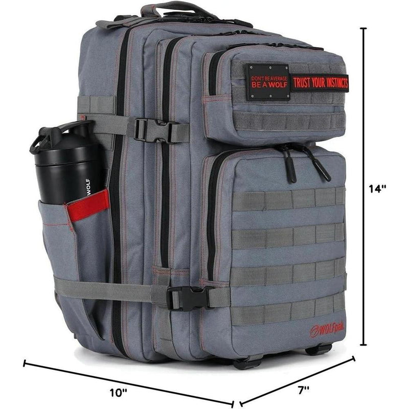 Mochila táctica WOLFpak de 45L color yunque gris para camping, senderismo, gimnasio, personalizable con parches y resistente al agua