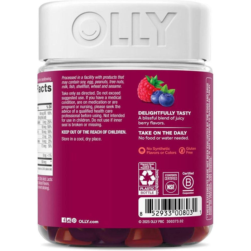 OLLY Multivitaminas para Mujeres, Gummy con Vitaminas A, D, C, E, Biotina, Ácido Fólico, Sabor Berries, 65 Días