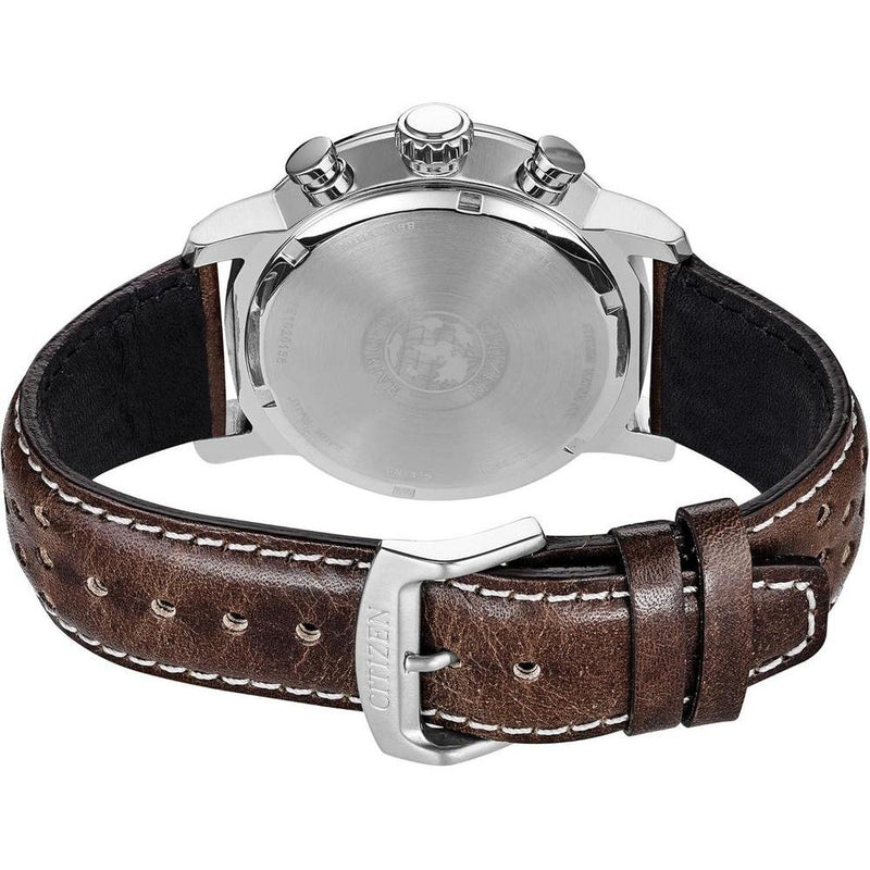 Reloj Citizen Eco-Drive Weekender Brycen cronógrafo con caja de acero inoxidable y correa de cuero marrón