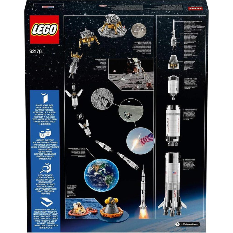 LEGO 92176 Ideas NASA Apollo Saturn V, cohete espacial y vehículos, set de construcción de coleccionista con soporte de exhibición
