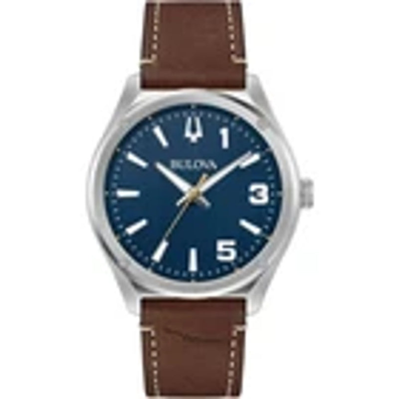 Bulova Men's Watch Marc Anthony Quartz Blue Dial Brown Leather Strap 96A313