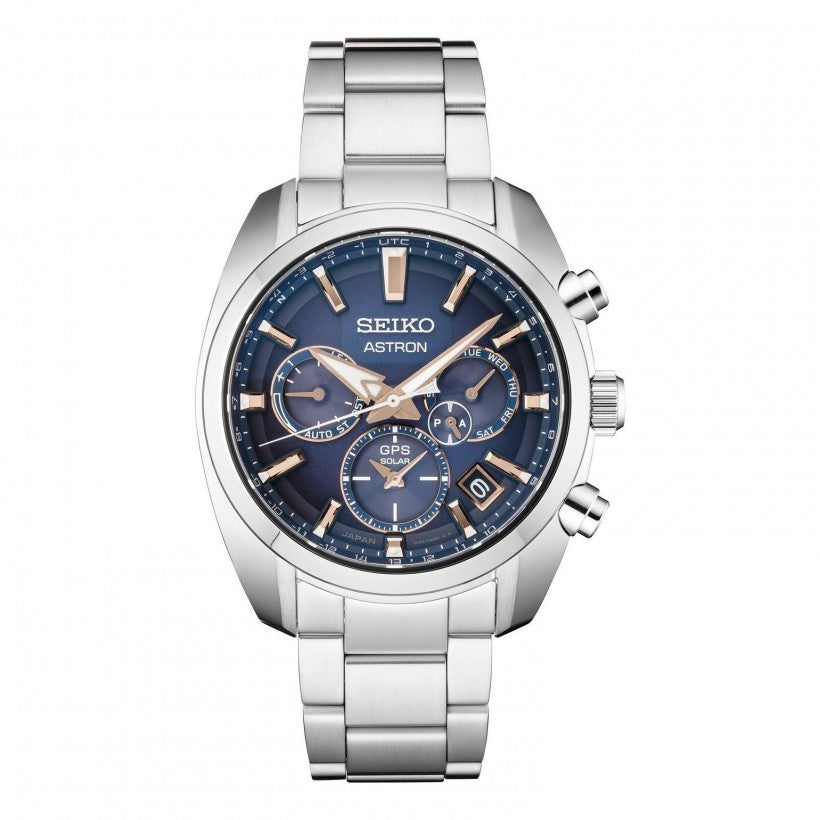 Seiko Astron GPS Solar SSH049 Esfera Azul con Detalles Oro Rosa